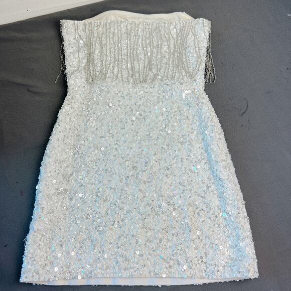 Retrofête Cassandra White Sequin Fringe Mini Dress XS - Picture 7 of 8